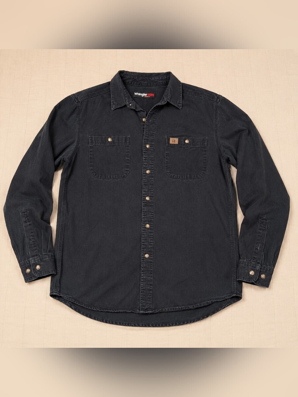 Wrangler RIGGS Workwear Button Front Work Shirt Men's XL Black Long Sleeve